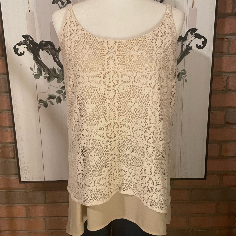 Cabi Cream Lace Overlay Tank